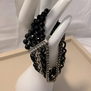 Silver & Black Chain Bead Bracelet
